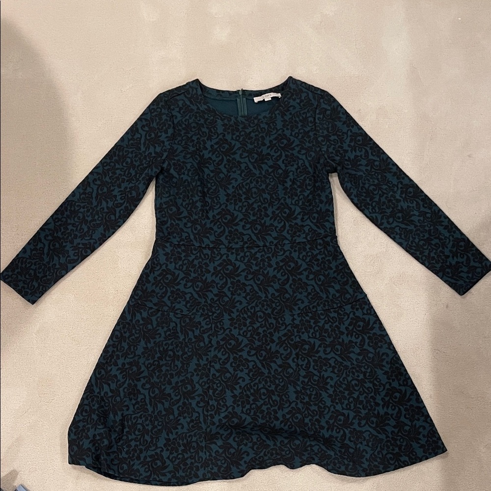 LOFT Black (Velvet) and Green Long Sleeve Dress